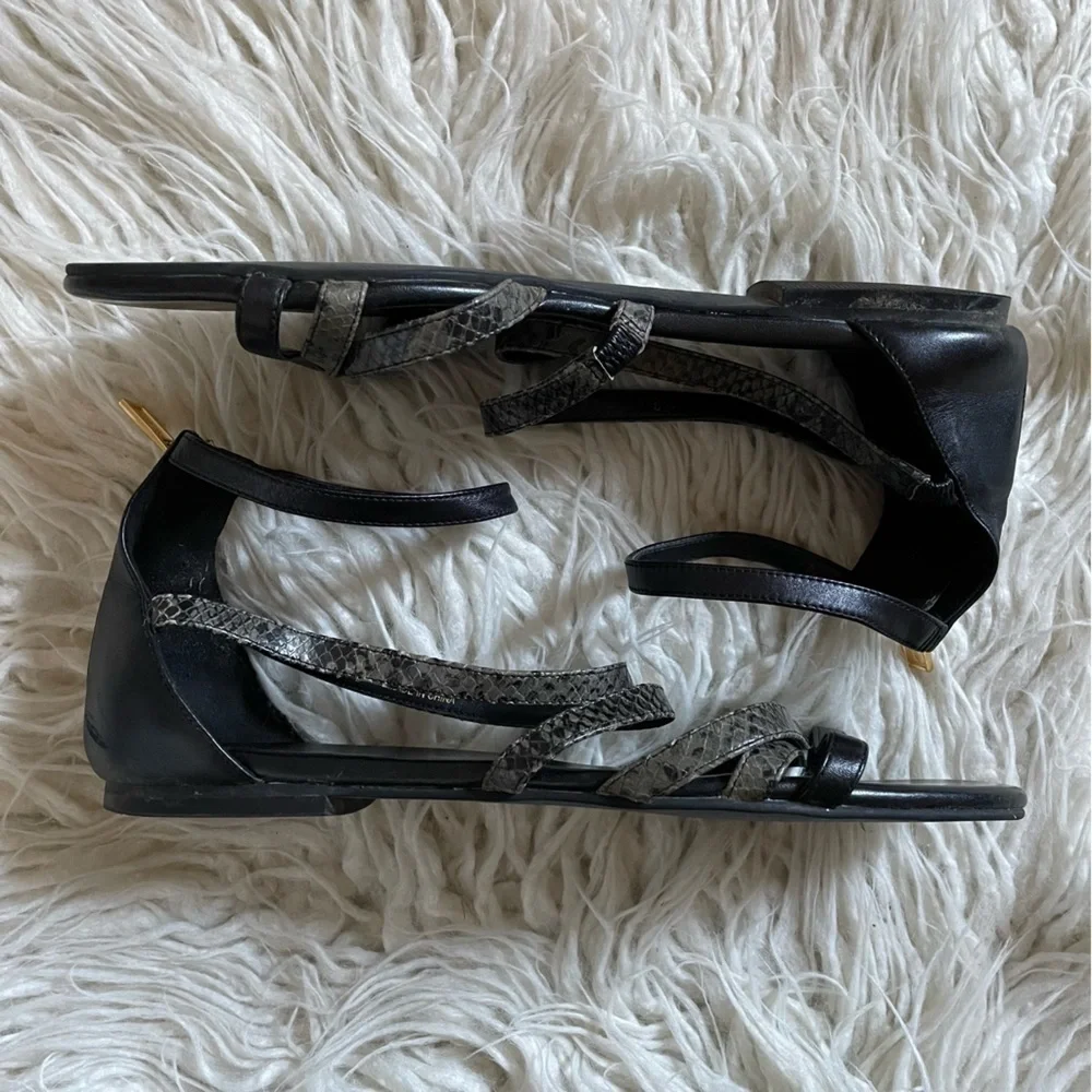 Cole Haan Black Mercer Leather Snake Print Embossed Gladiator Sandals EUC 8.5